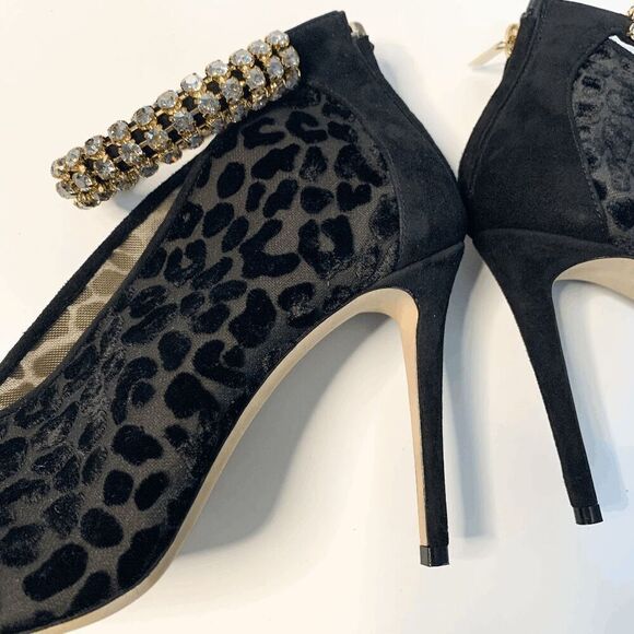 Jimmy Choo Leopard Velvet Lux 100 Vamp Heel Crystal Embellished Strap EU 38.5 - Picture 10 of 12